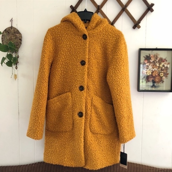 Halogen Trendy Mustard Hooded Boucle Coat. Size 1X. P/M/A - Picture 2 of 6